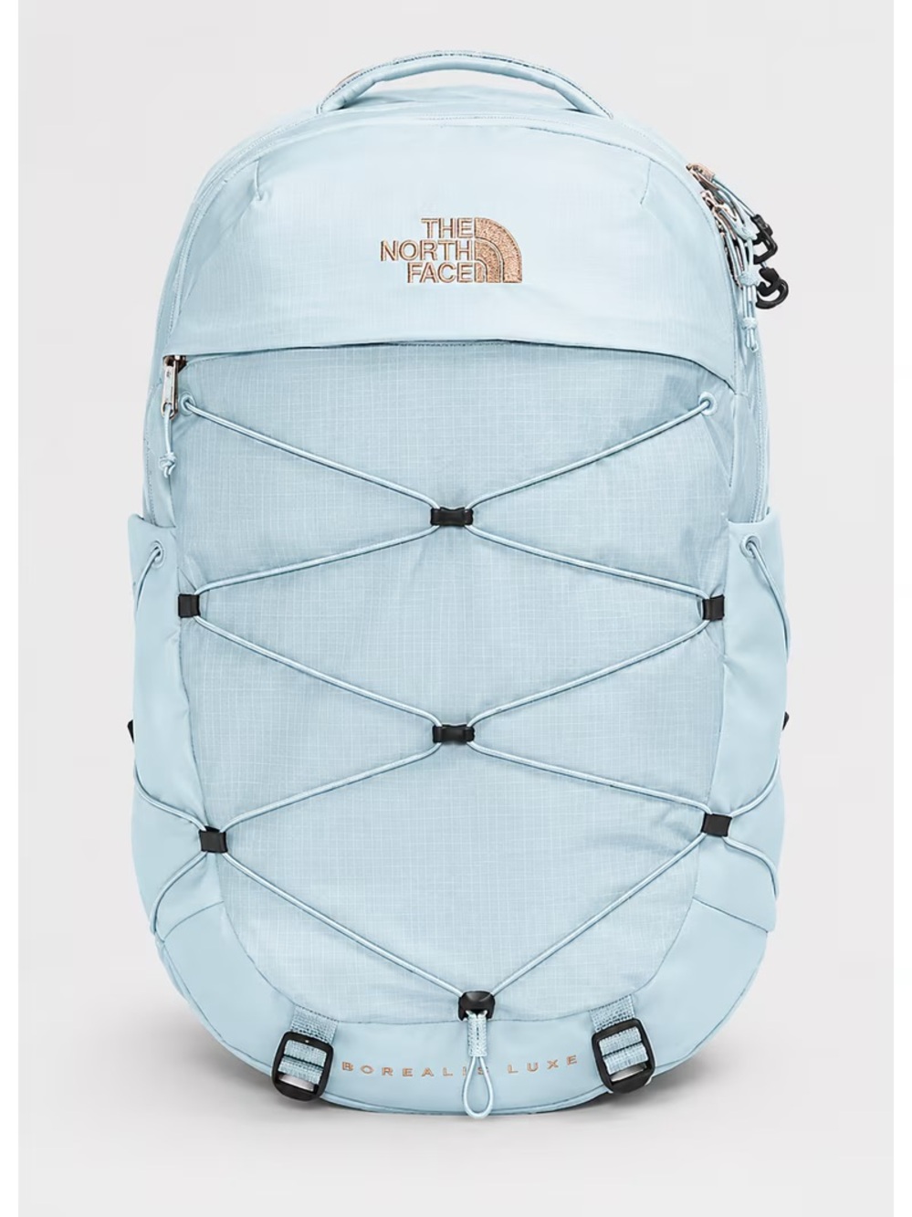 The North Face Borealis Luxe Backpack — Light Blue with Gold Logo